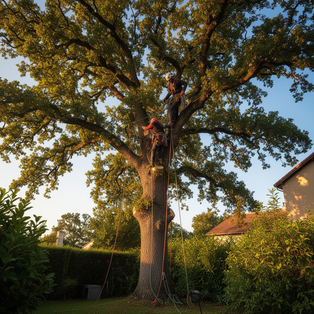 Arboriste professionnel en action dans un arbre